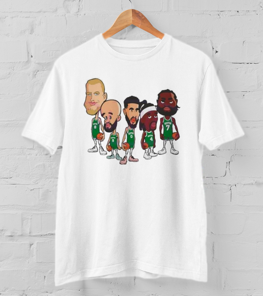 Caricature Boston Celtics Players NBA Basketball Cartoon Team Characters T-Shirt