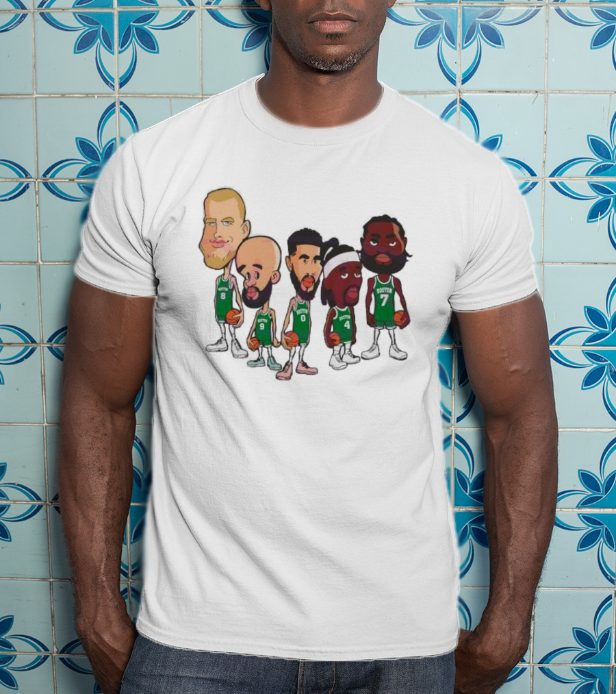 Caricature Boston Celtics Players NBA Basketball Cartoon Team Characters T-Shirt