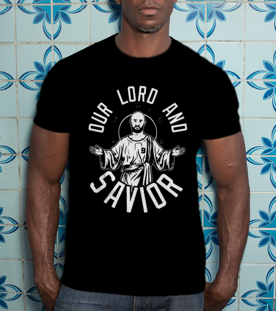 Our Lord And Savior Bald Player Number 9 Iconic Gesture T-Shirt