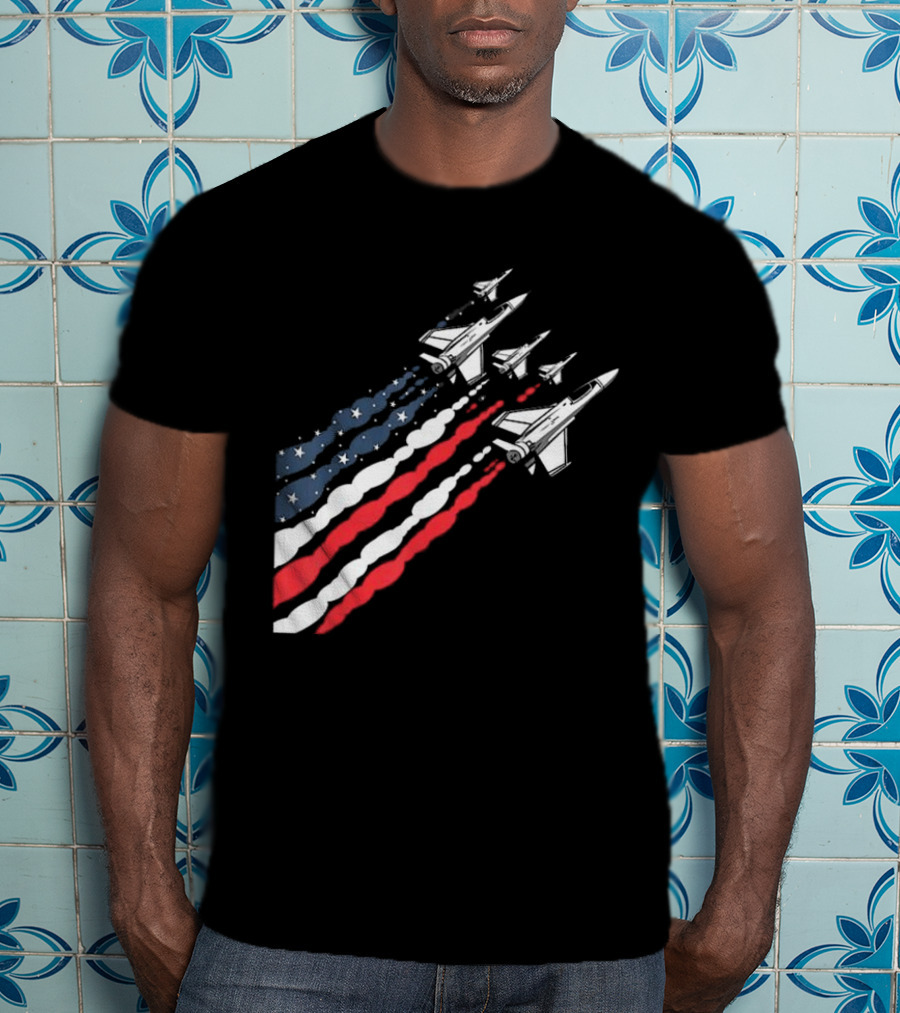 Vintage Patriotic Fighter Jet Airplane With American Flag Trail T-Shirt