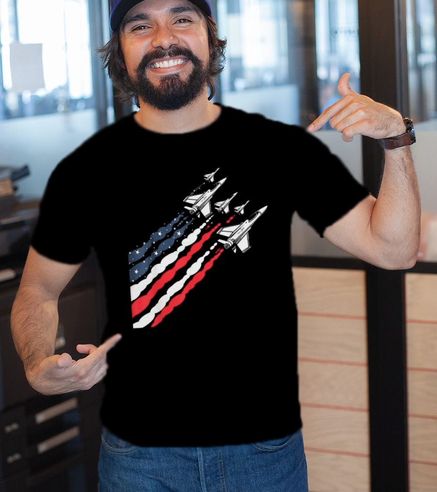 Vintage Patriotic Fighter Jet Airplane With American Flag Trail T-Shirt