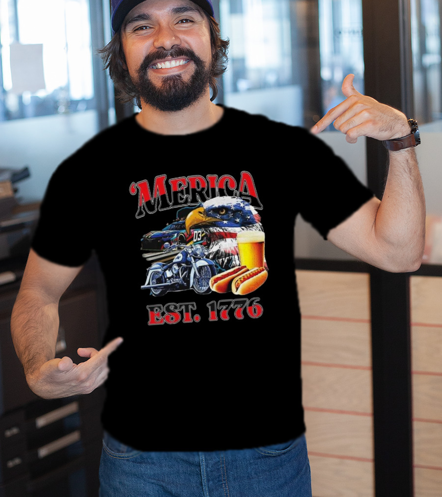 'Merica Bald Eagle Motorbike Beer Hotdogs Cars Est. 1776 T-Shirt