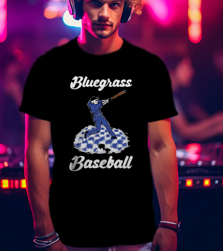 Bluegrass Baseball Batter With Blue And White Checkerboard Field T-Shirt