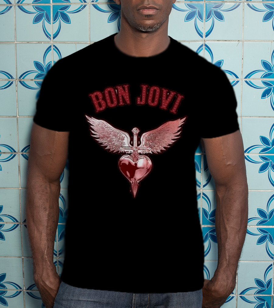 Bon Jovi Forever Red Winged Heart Dagger T-Shirt