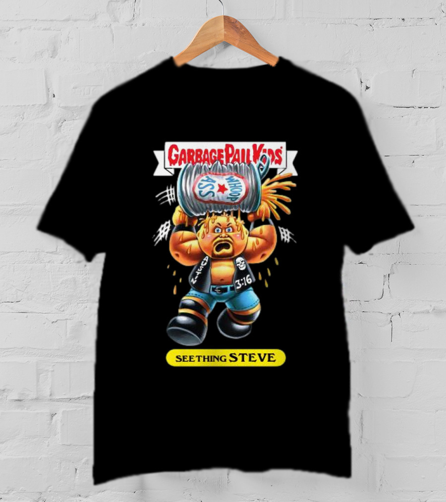 Garbage Pail Kids Seething Steve 3:16 Parody Character With Exploding Trash Can T-Shirt