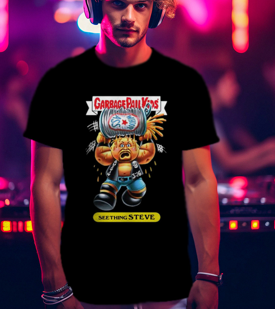 Garbage Pail Kids Seething Steve 3:16 Parody Character With Exploding Trash Can T-Shirt