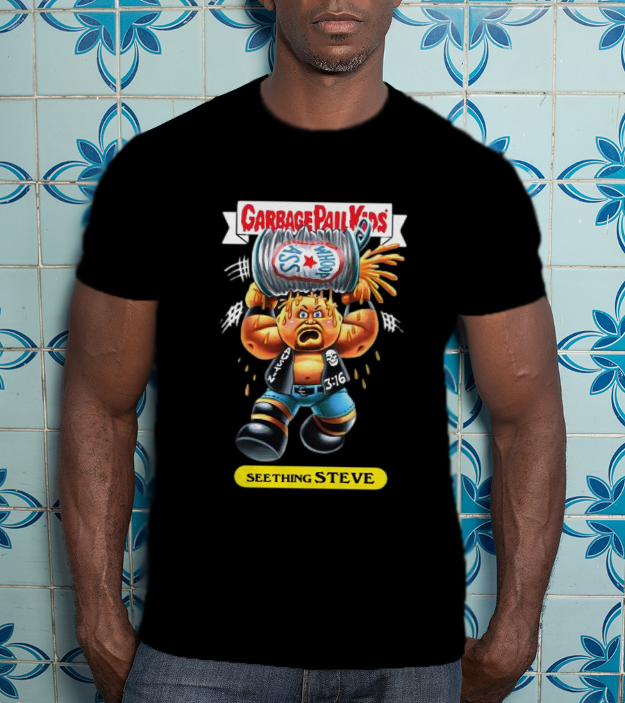 Garbage Pail Kids Seething Steve 3:16 Parody Character With Exploding Trash Can T-Shirt