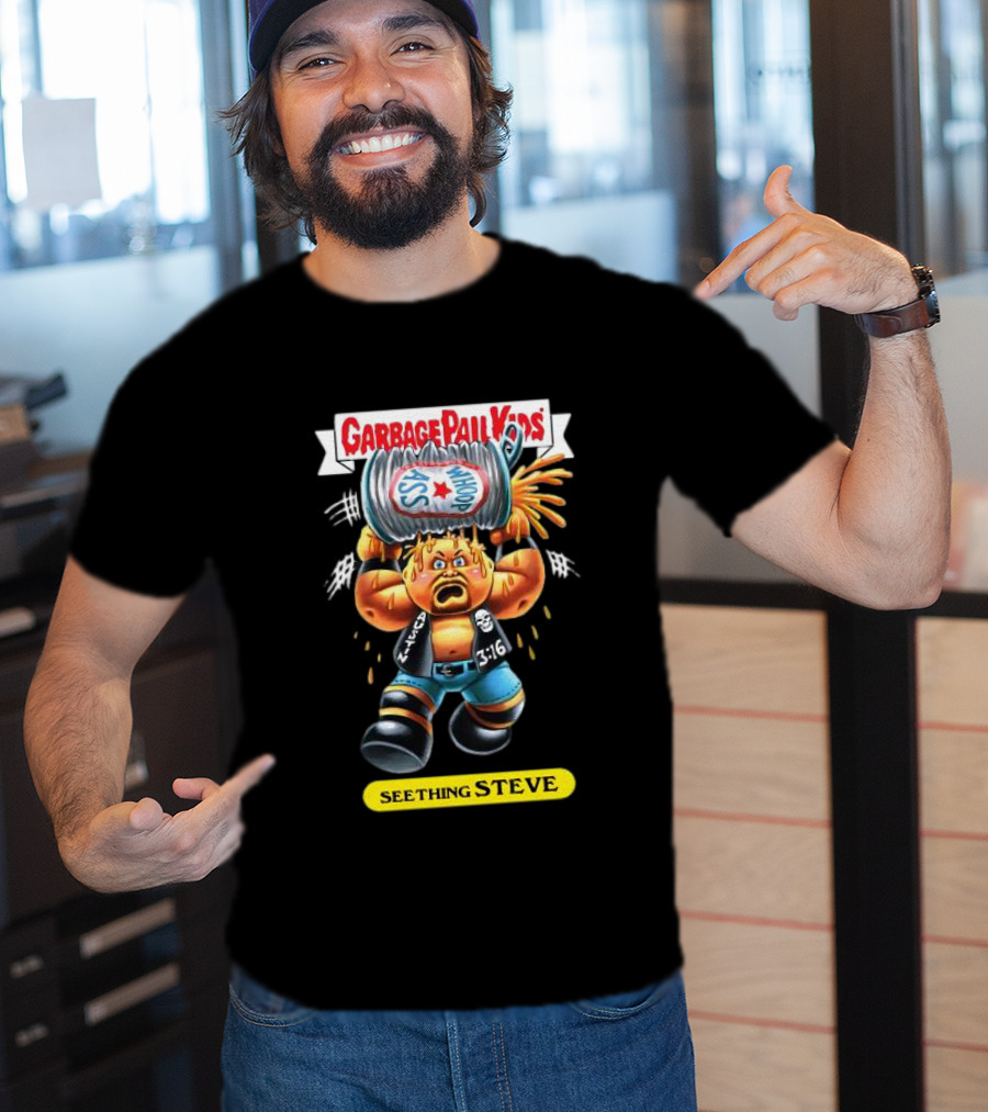 Garbage Pail Kids Seething Steve 3:16 Parody Character With Exploding Trash Can T-Shirt