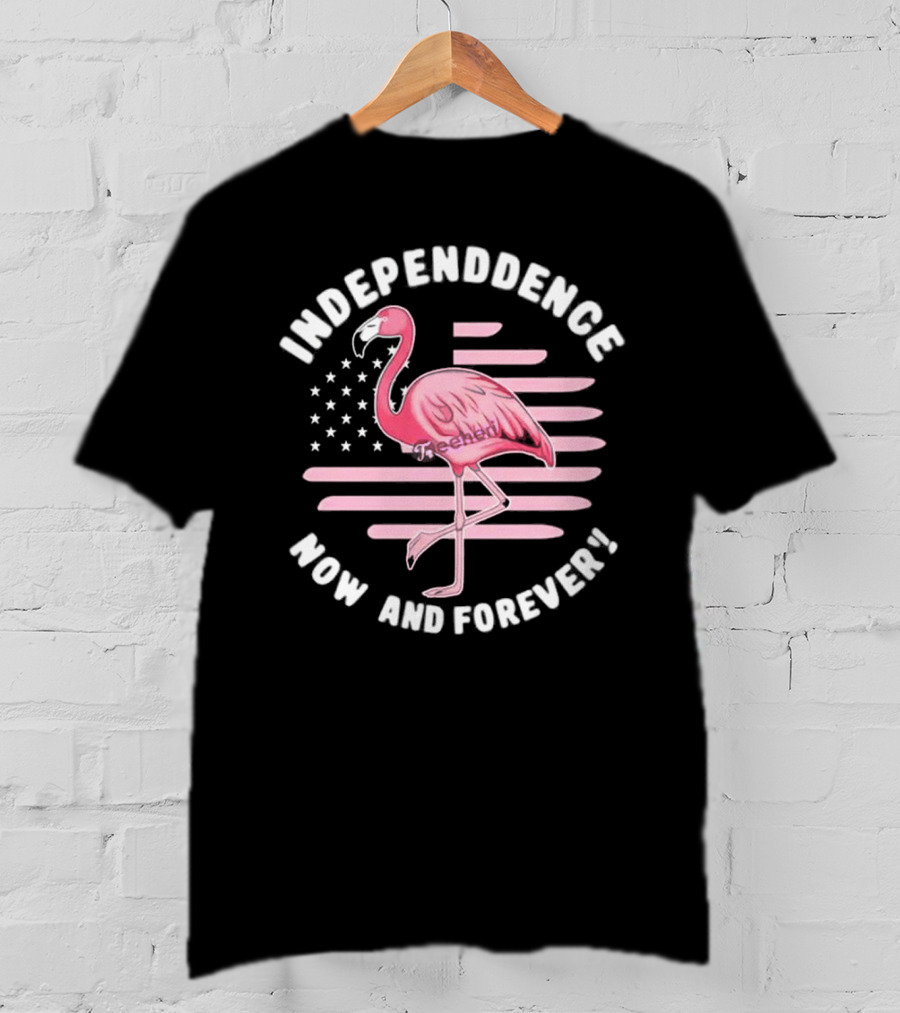 Independence Now And Forever Flamingo America Flag T-Shirt