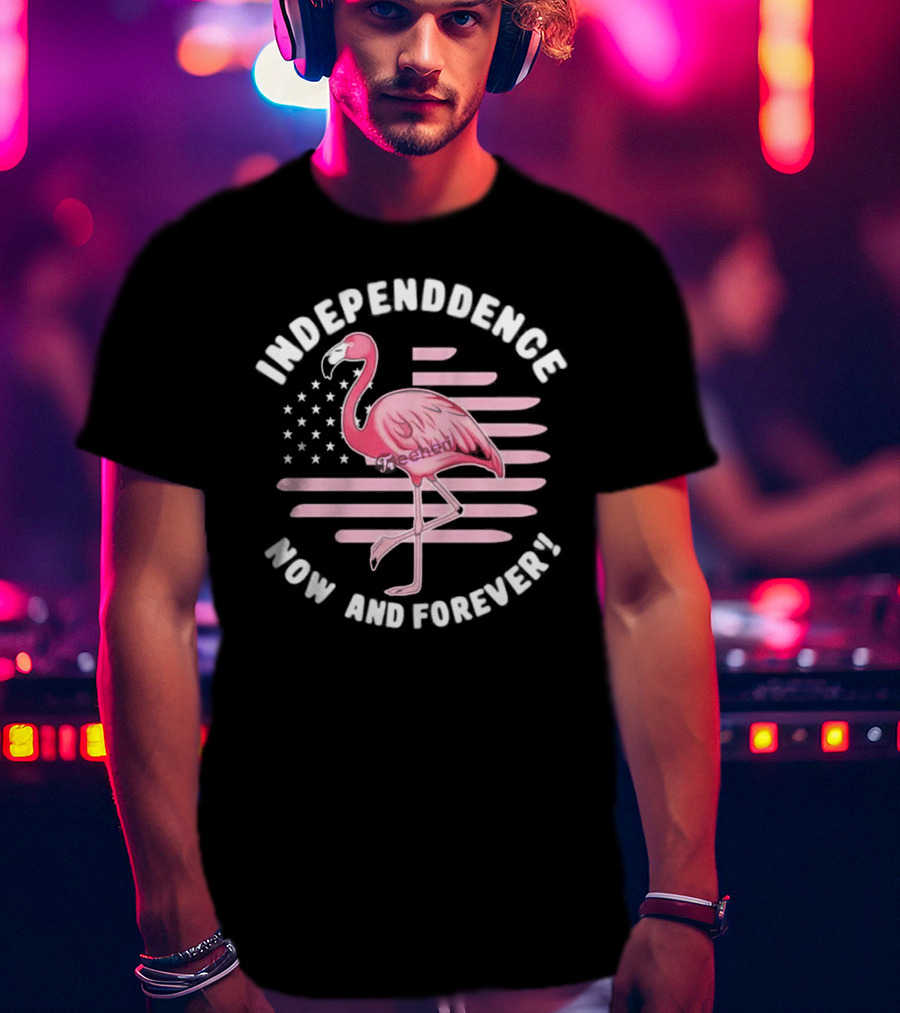 Independence Now And Forever Flamingo America Flag T-Shirt