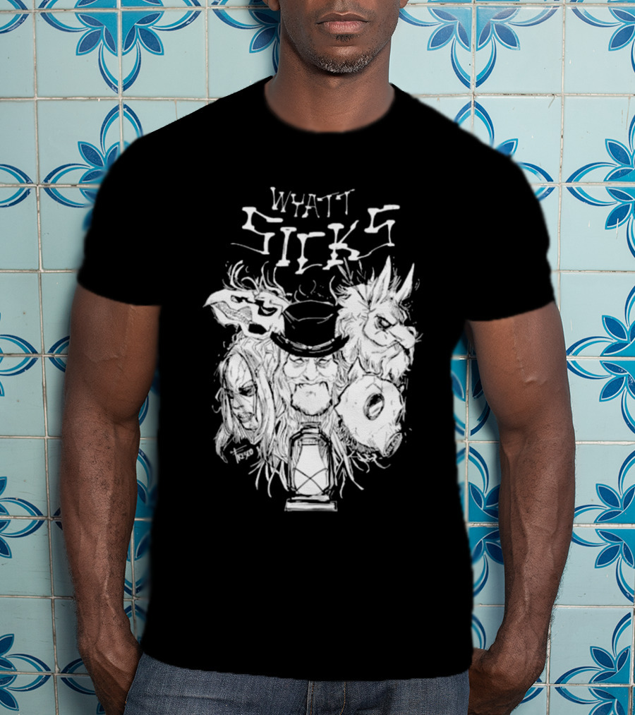 Wyatt Sicks Lantern And Masked Figures T-Shirt