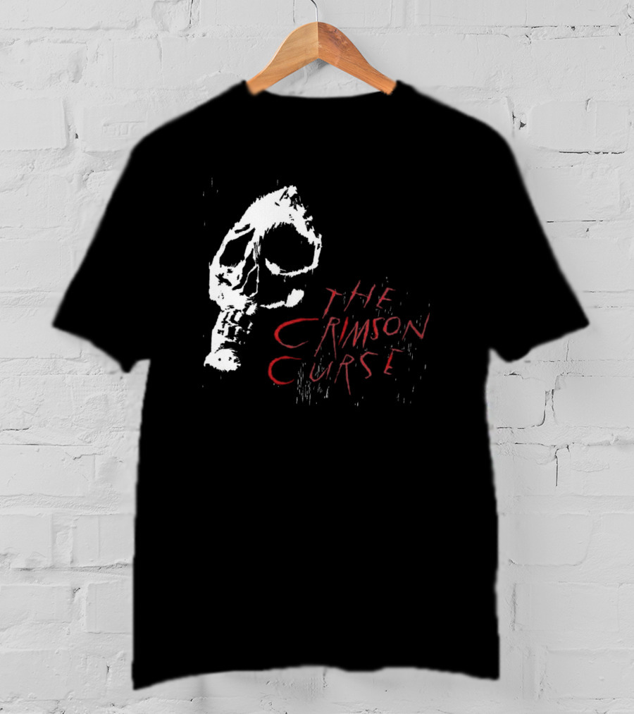The Crimson Curse Skull White And Red Text With Skull T-Shirt