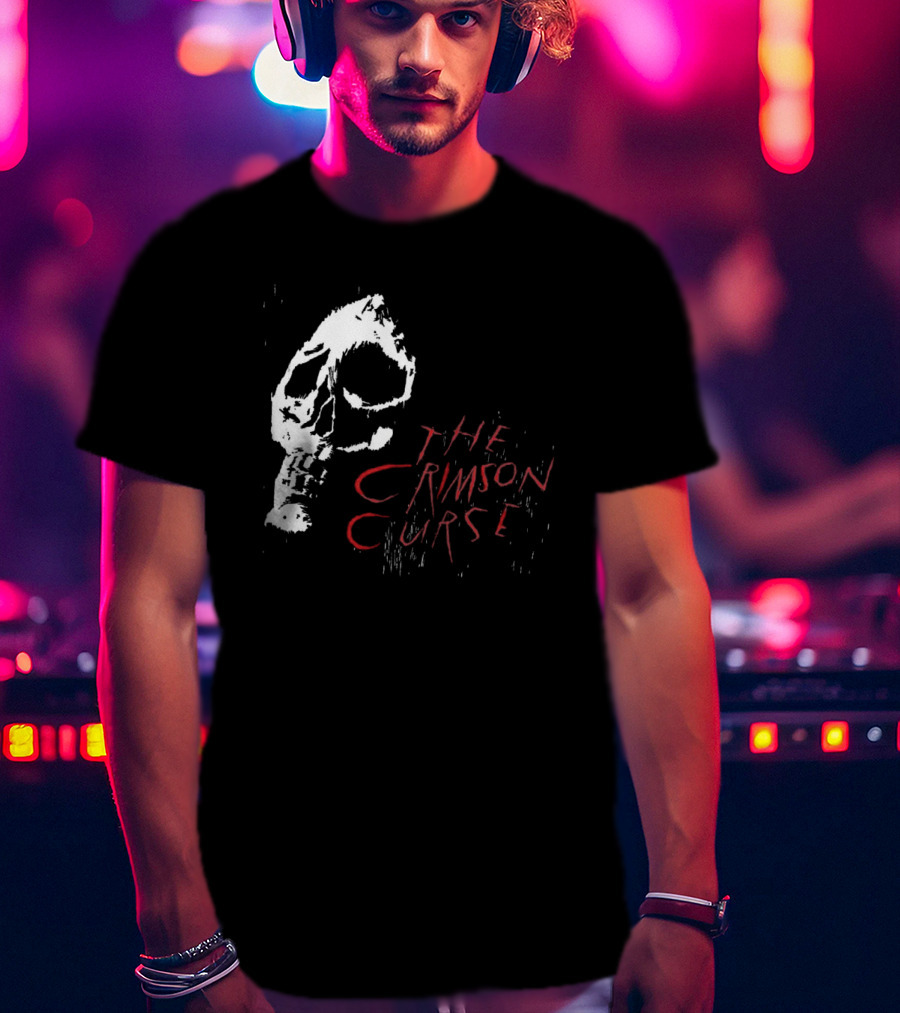 The Crimson Curse Skull White And Red Text With Skull T-Shirt