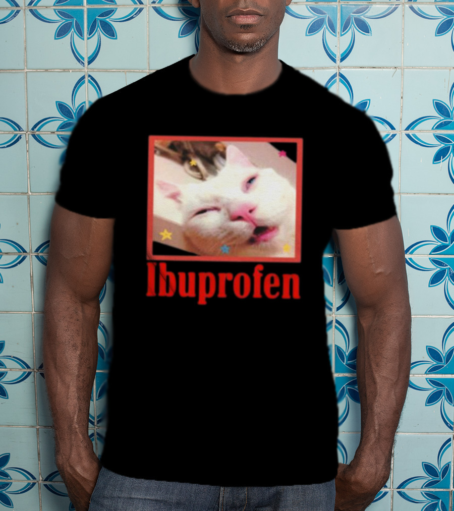 Ibuprofen Meme Cat With Distorted Face And Stars T-Shirt
