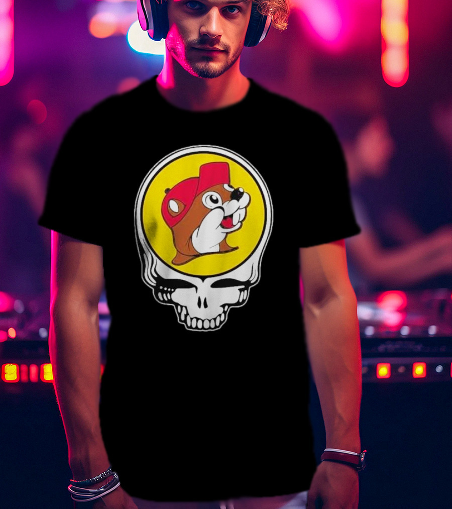 Buc-ee's Beaver In Grateful Dead Skull T-Shirt
