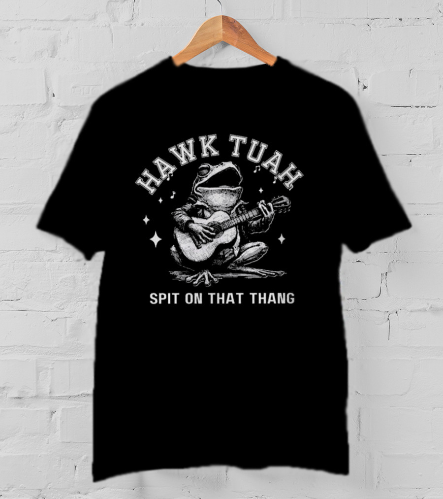 Hawk Tuah Frog Playing Guitar Spit On That Thang Music Notes T-Shirt