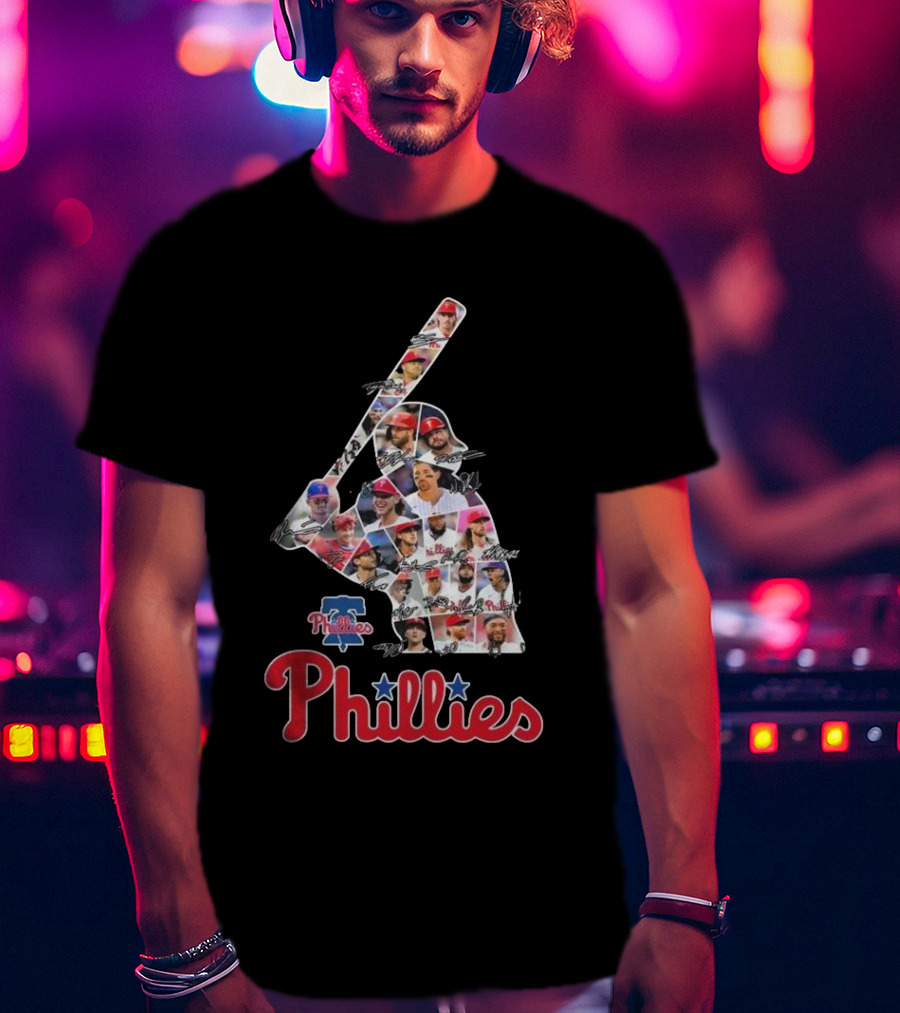 Phillies Baseball Icons Collage With Player Signatures T-Shirt