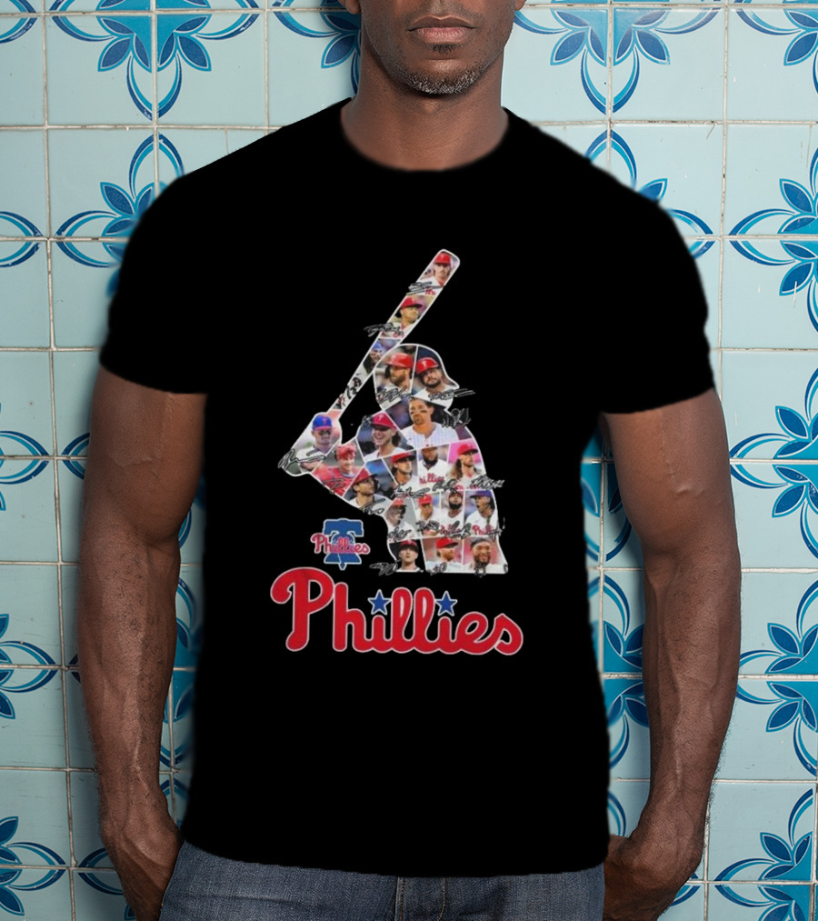 Phillies Baseball Icons Collage With Player Signatures T-Shirt