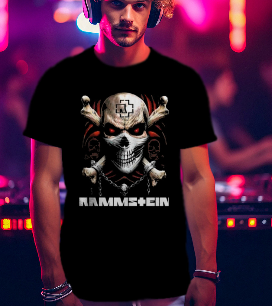 Rammstein Skull Crossbones Red Eyes Chain T-Shirt