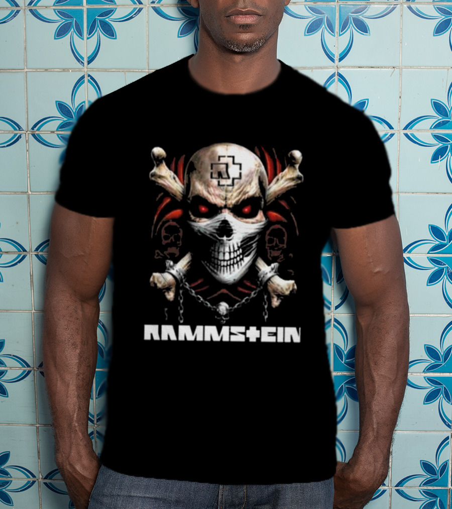 Rammstein Skull Crossbones Red Eyes Chain T-Shirt
