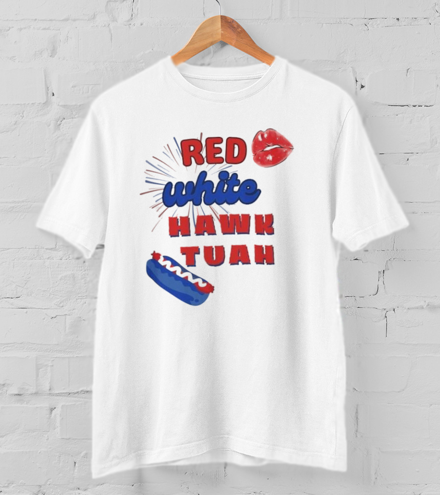 Red White Hawk Tuah Lips Hotdog T-Shirt