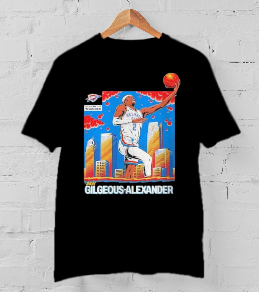 Oklahoma City Thunder Shai Gilgeous-Alexander Skyline Basketball Playoff T-Shirt