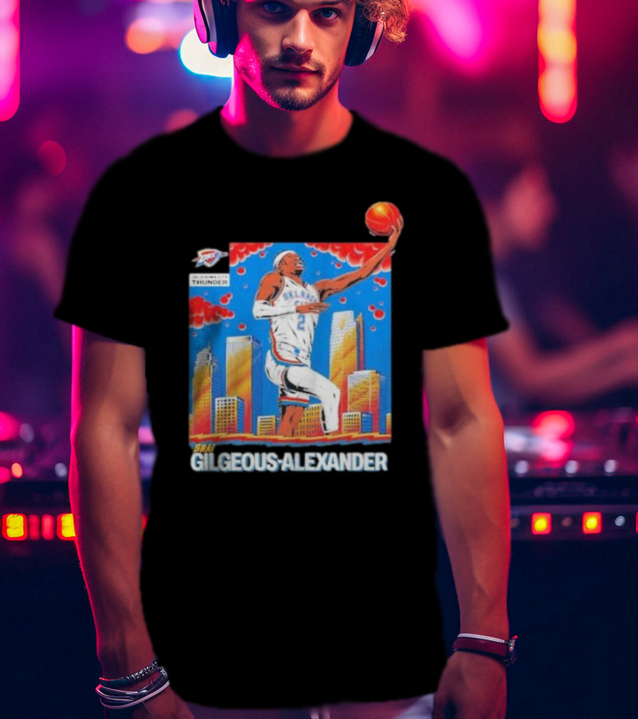 Oklahoma City Thunder Shai Gilgeous-Alexander Skyline Basketball Playoff T-Shirt