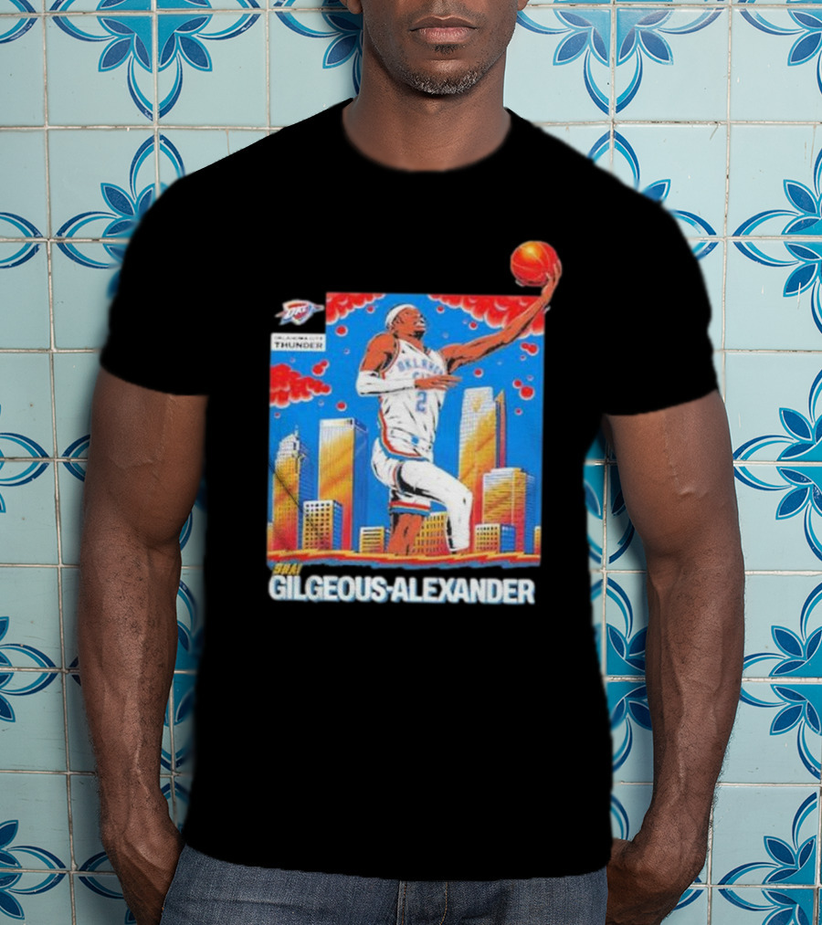 Oklahoma City Thunder Shai Gilgeous-Alexander Skyline Basketball Playoff T-Shirt