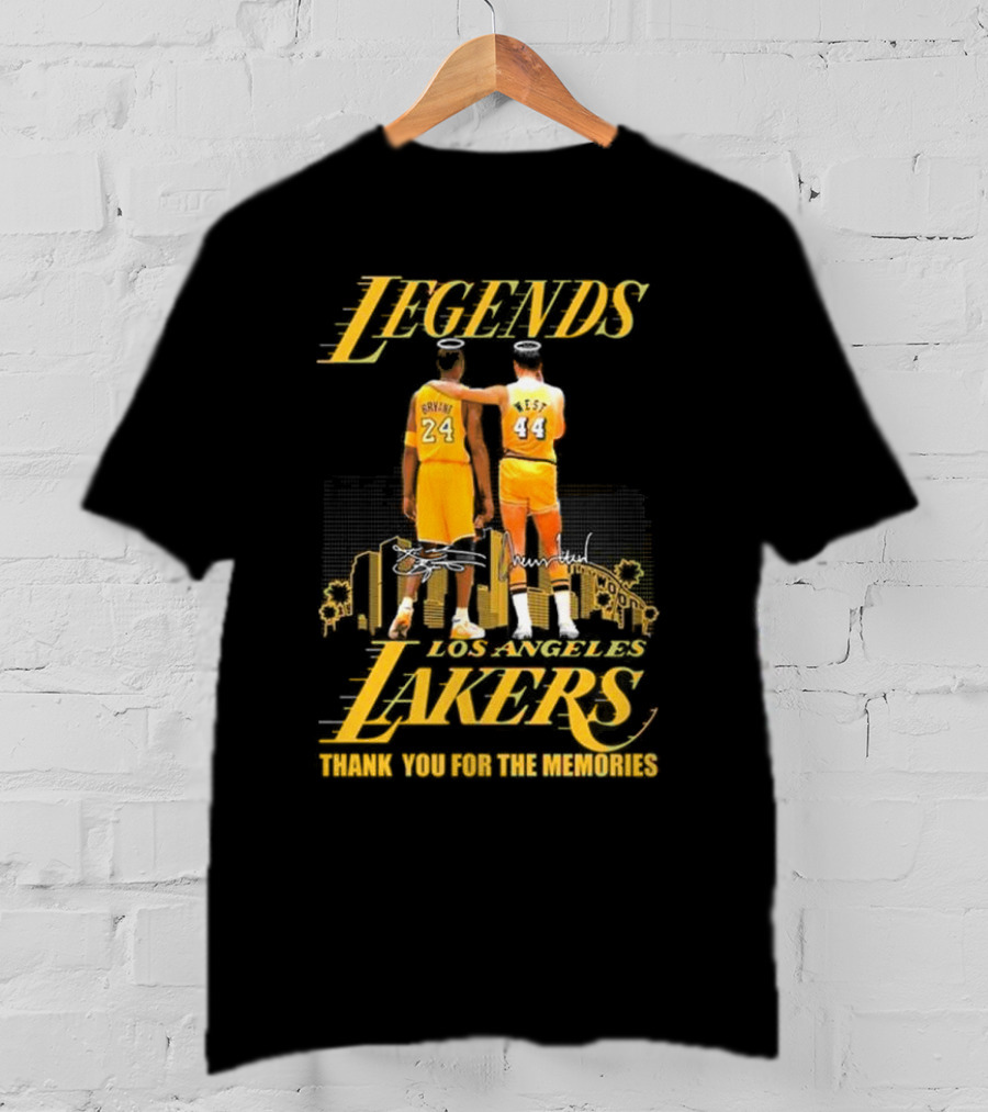 Legends Kobe Bryant Jerry West Los Angeles Lakers Thank You For The Memories Signatures T-Shirt