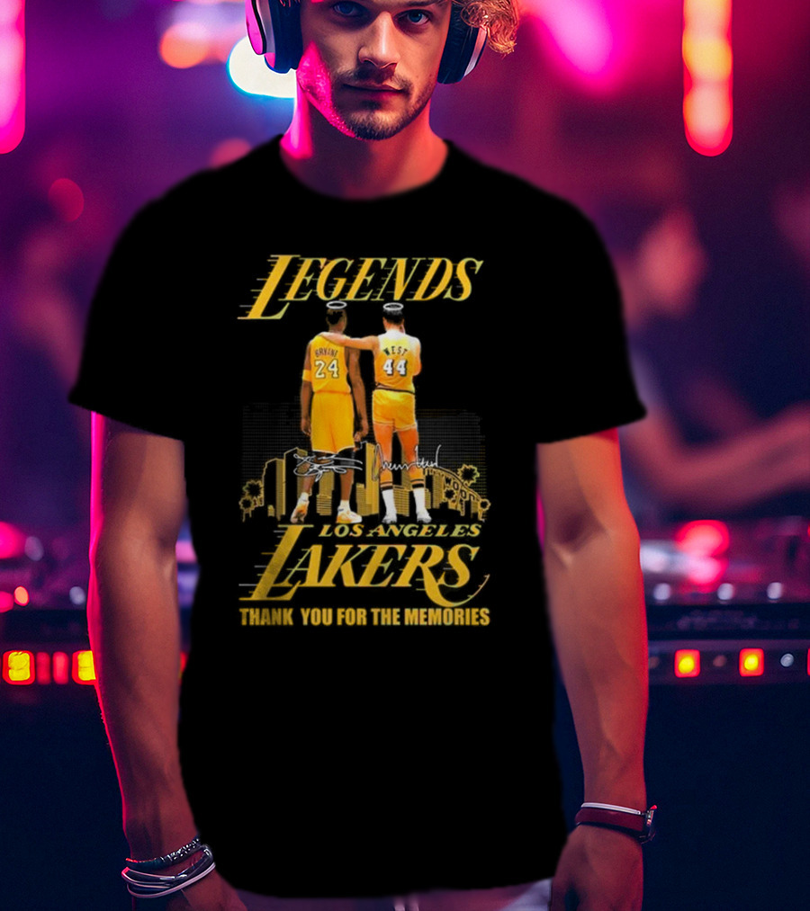 Legends Kobe Bryant Jerry West Los Angeles Lakers Thank You For The Memories Signatures T-Shirt