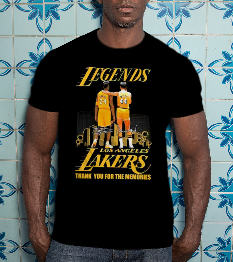 Legends Kobe Bryant Jerry West Los Angeles Lakers Thank You For The Memories Signatures T-Shirt