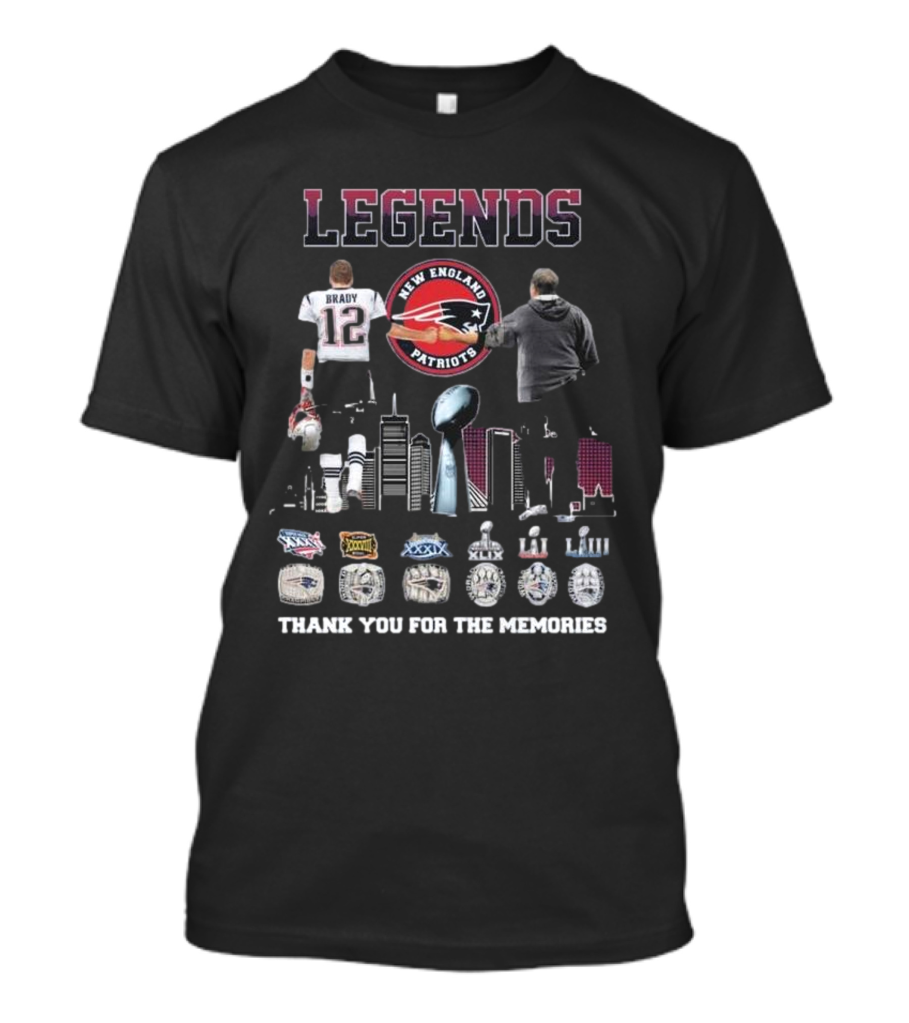 Legends New England Patriots Tom Brady Bill Belichick Thank You For The Memories Rings T-Shirt