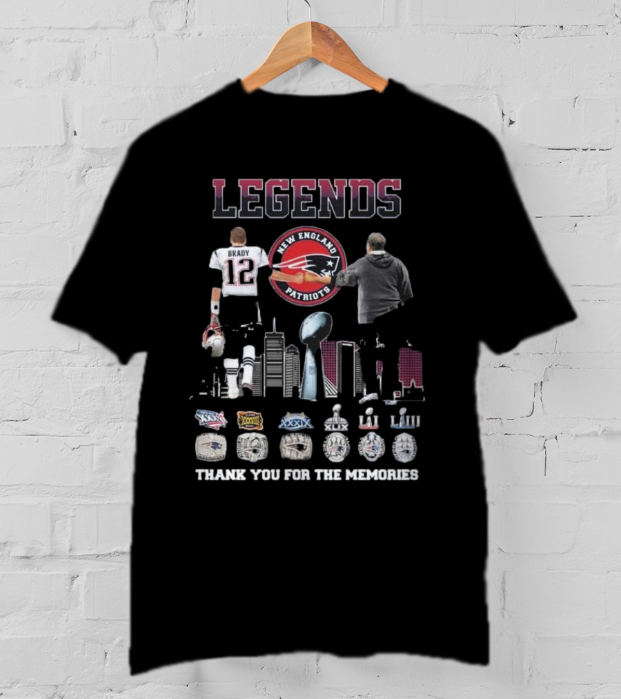 Legends New England Patriots Tom Brady Bill Belichick Thank You For The Memories Rings T-Shirt