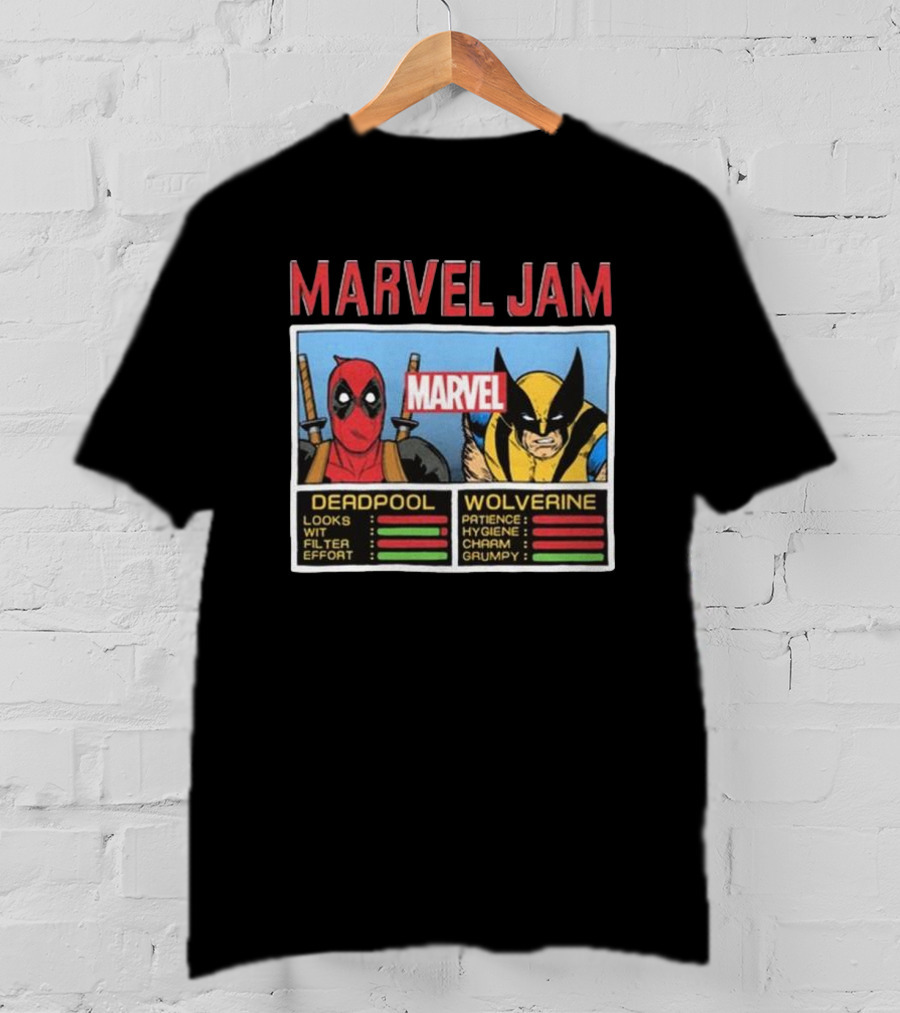 Deadpool Wolverine Marvel Jam Comic Character Stats T-Shirt