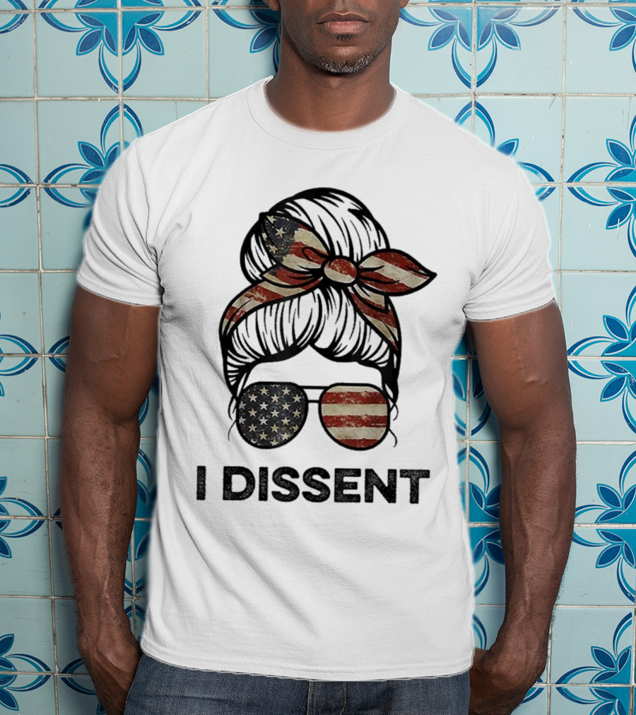 Messy Bun I Dissent USA Flag Vintage Sunglasses Bow T-Shirt