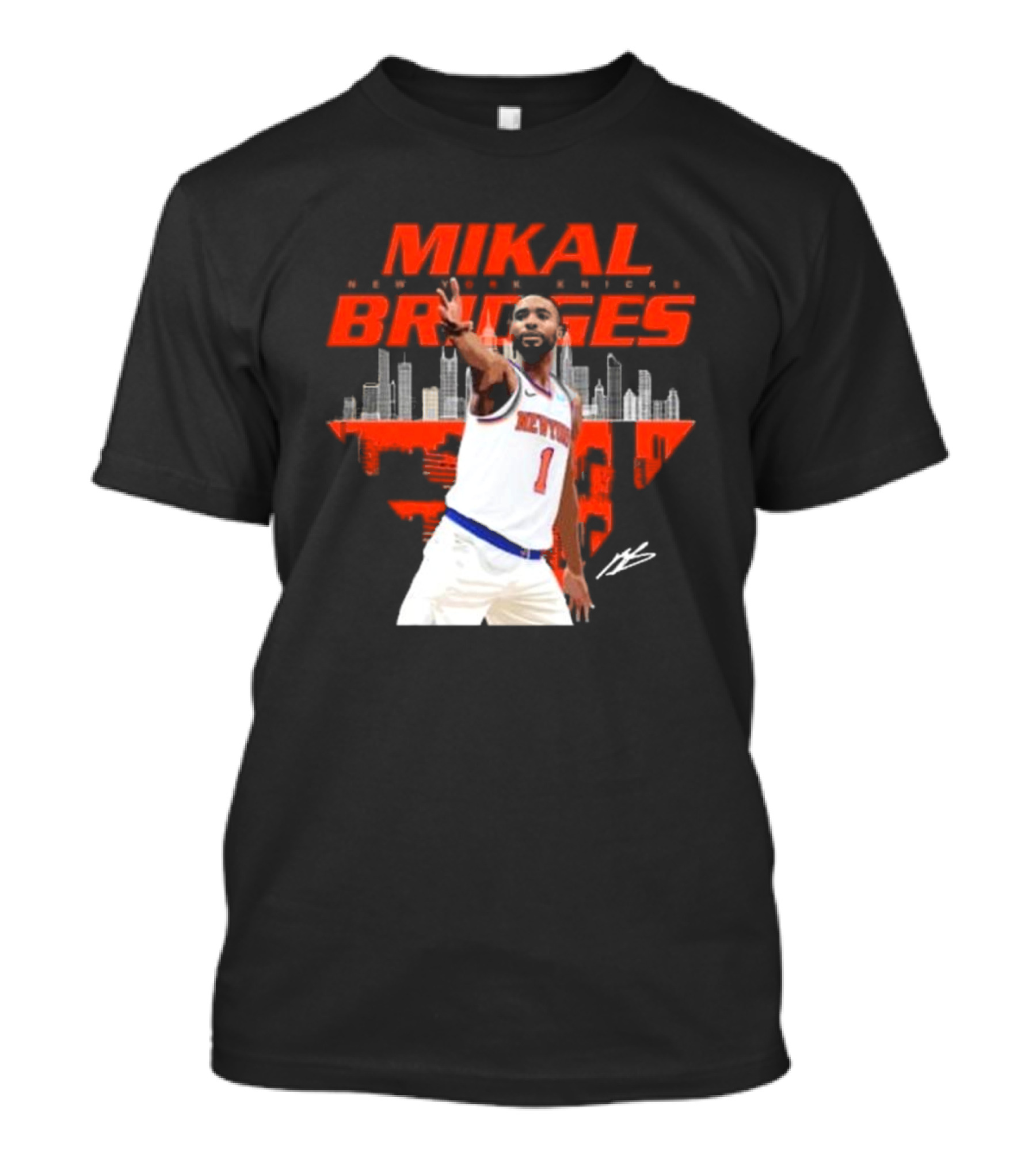 Mikal Bridges New York Knicks Skyline Signature Number 1 T-Shirt