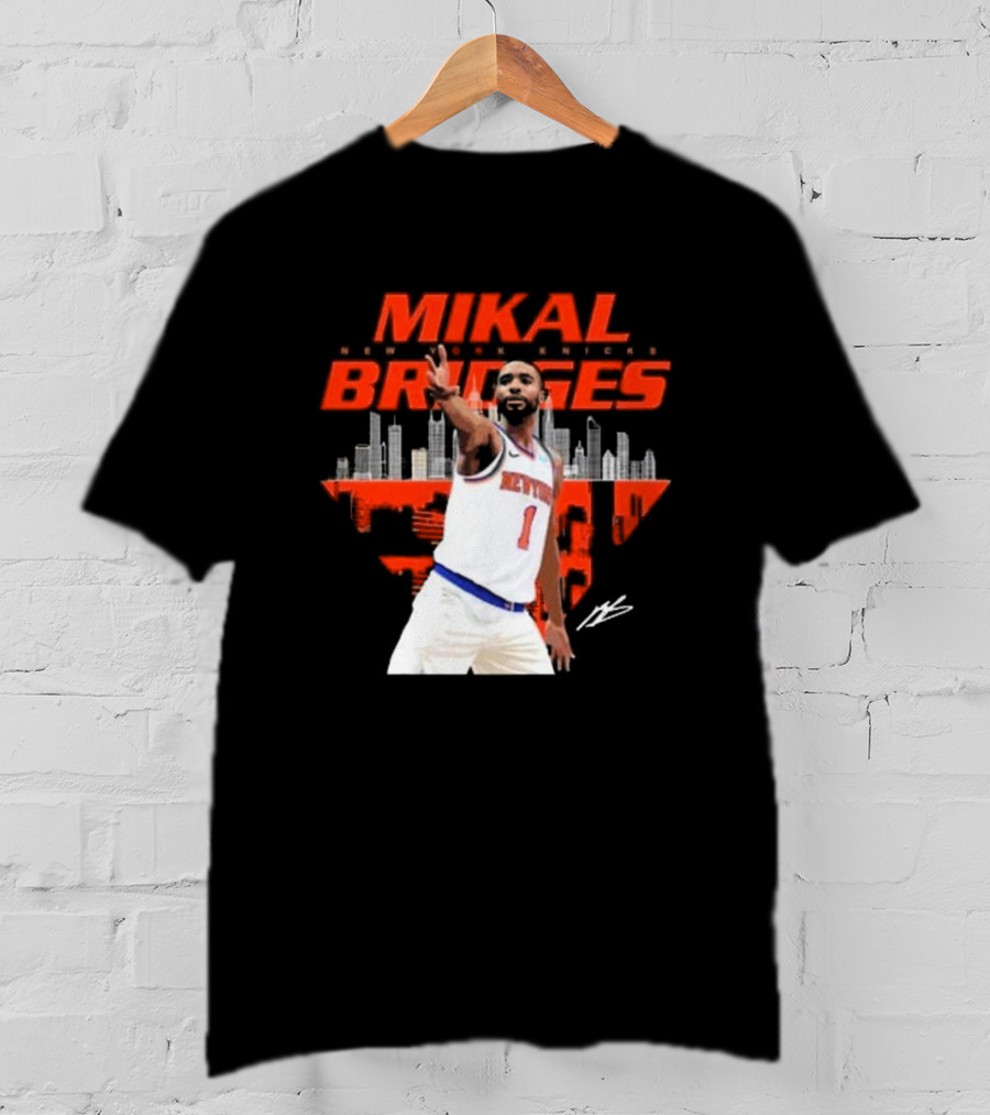 Mikal Bridges New York Knicks Skyline Signature Number 1 T-Shirt