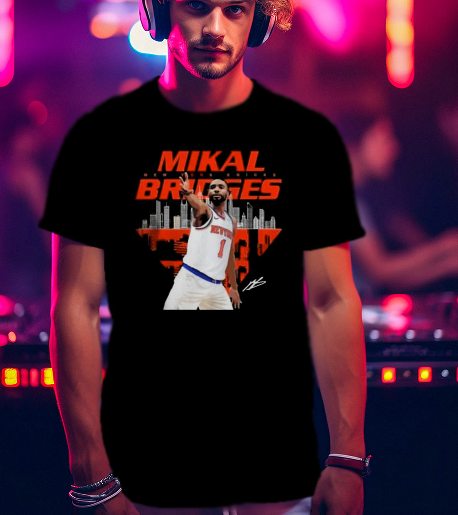Mikal Bridges New York Knicks Skyline Signature Number 1 T-Shirt