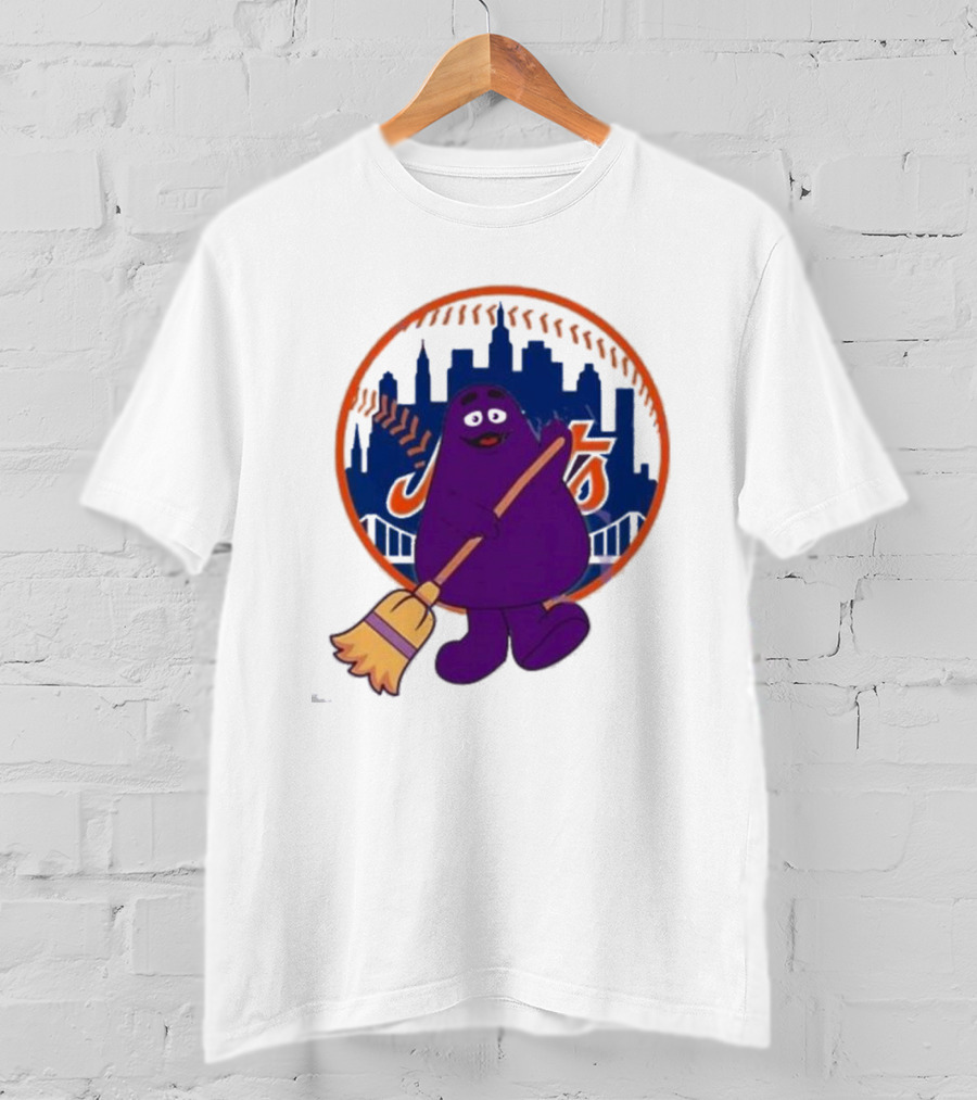 New York Mets Grimace Character Broom Sweep LFGM T-Shirt