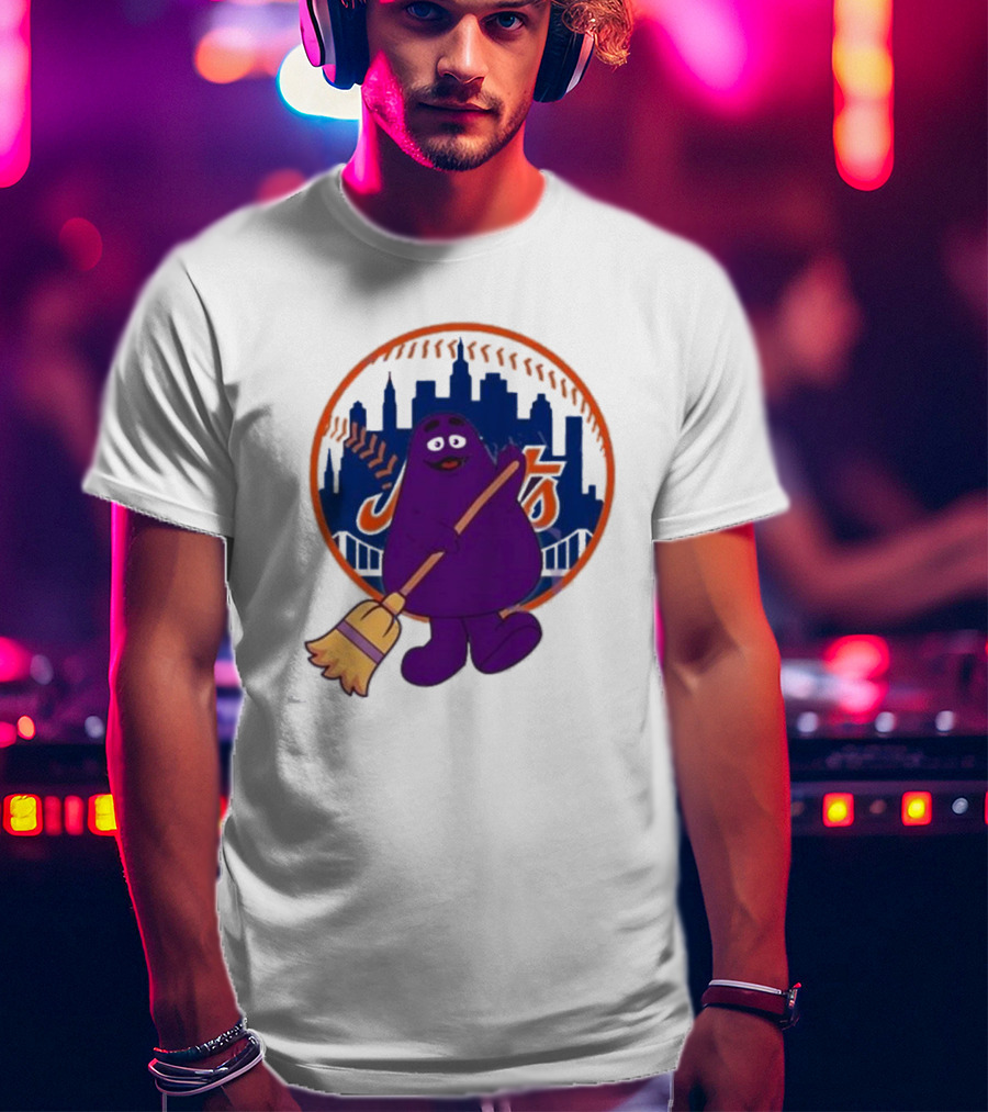 New York Mets Grimace Character Broom Sweep LFGM T-Shirt