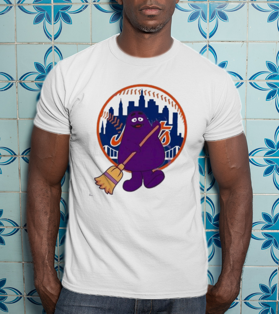 New York Mets Grimace Character Broom Sweep LFGM T-Shirt