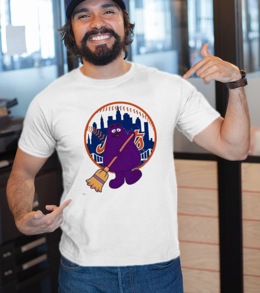 New York Mets Grimace Character Broom Sweep LFGM T-Shirt