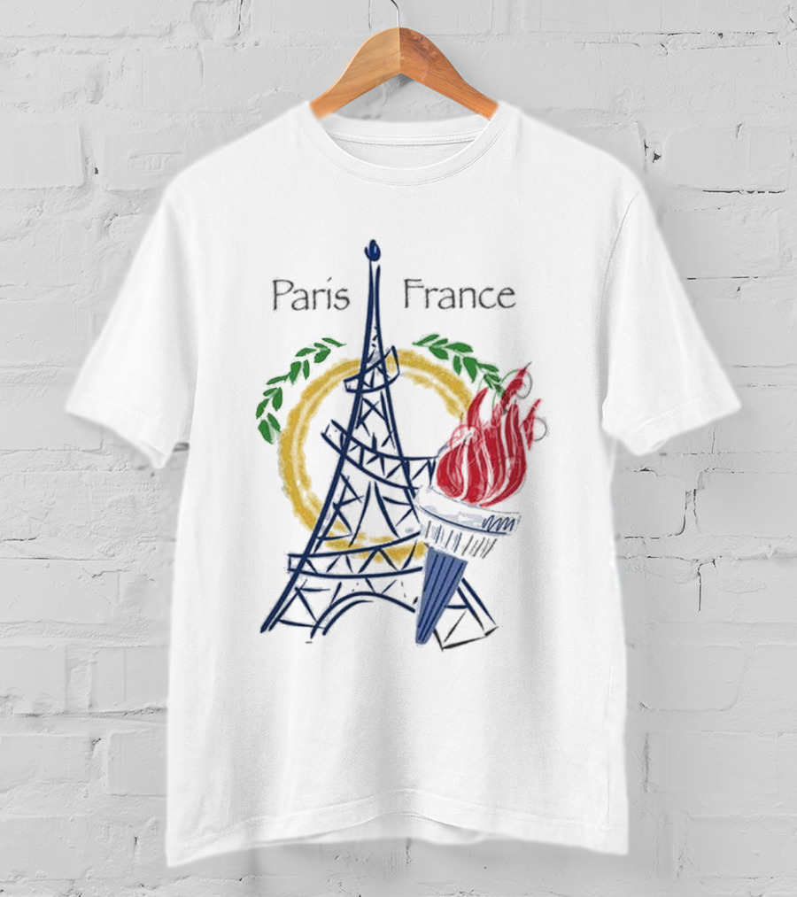 Paris France Eiffel Torch Olympic Laurel Icons T-Shirt