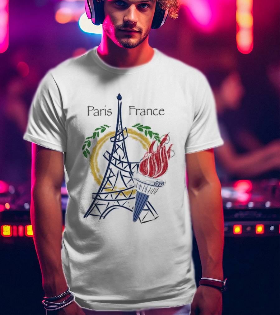 Paris France Eiffel Torch Olympic Laurel Icons T-Shirt