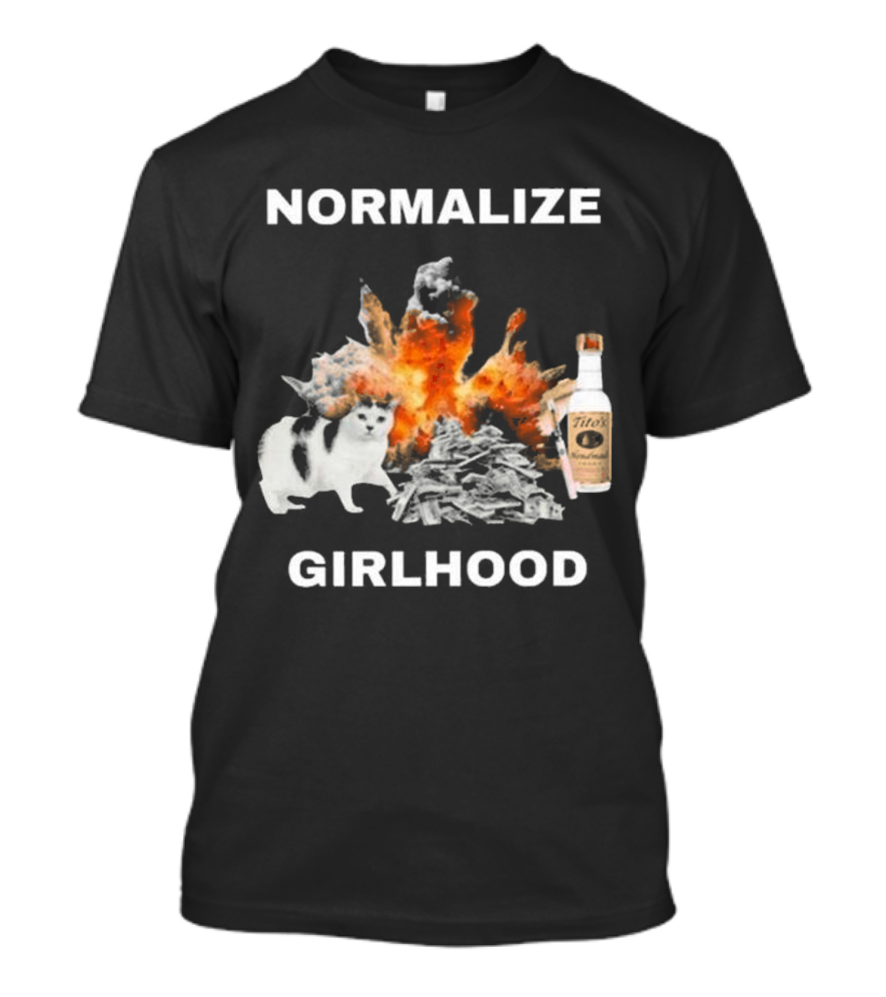 Normalize Girlhood Explosion Cat Tito's Bottle T-Shirt