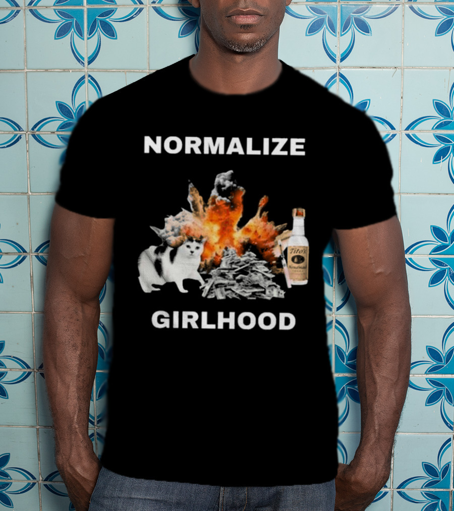 Normalize Girlhood Explosion Cat Tito's Bottle T-Shirt