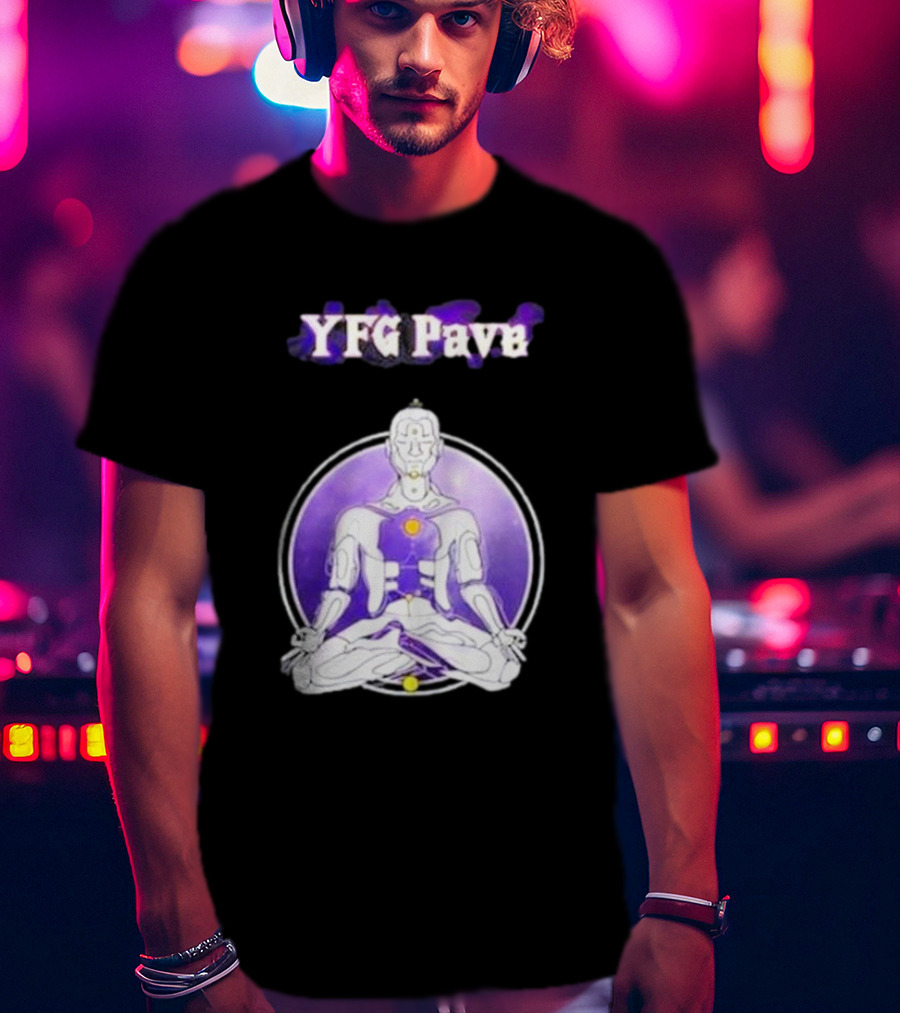 YFG Pave 444 Meditating Robotic Figure Purple Mandala T-Shirt