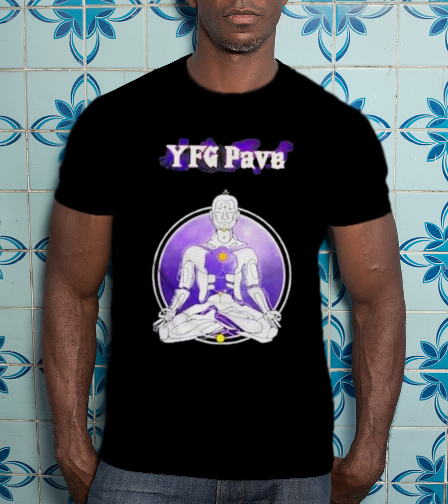 YFG Pave 444 Meditating Robotic Figure Purple Mandala T-Shirt