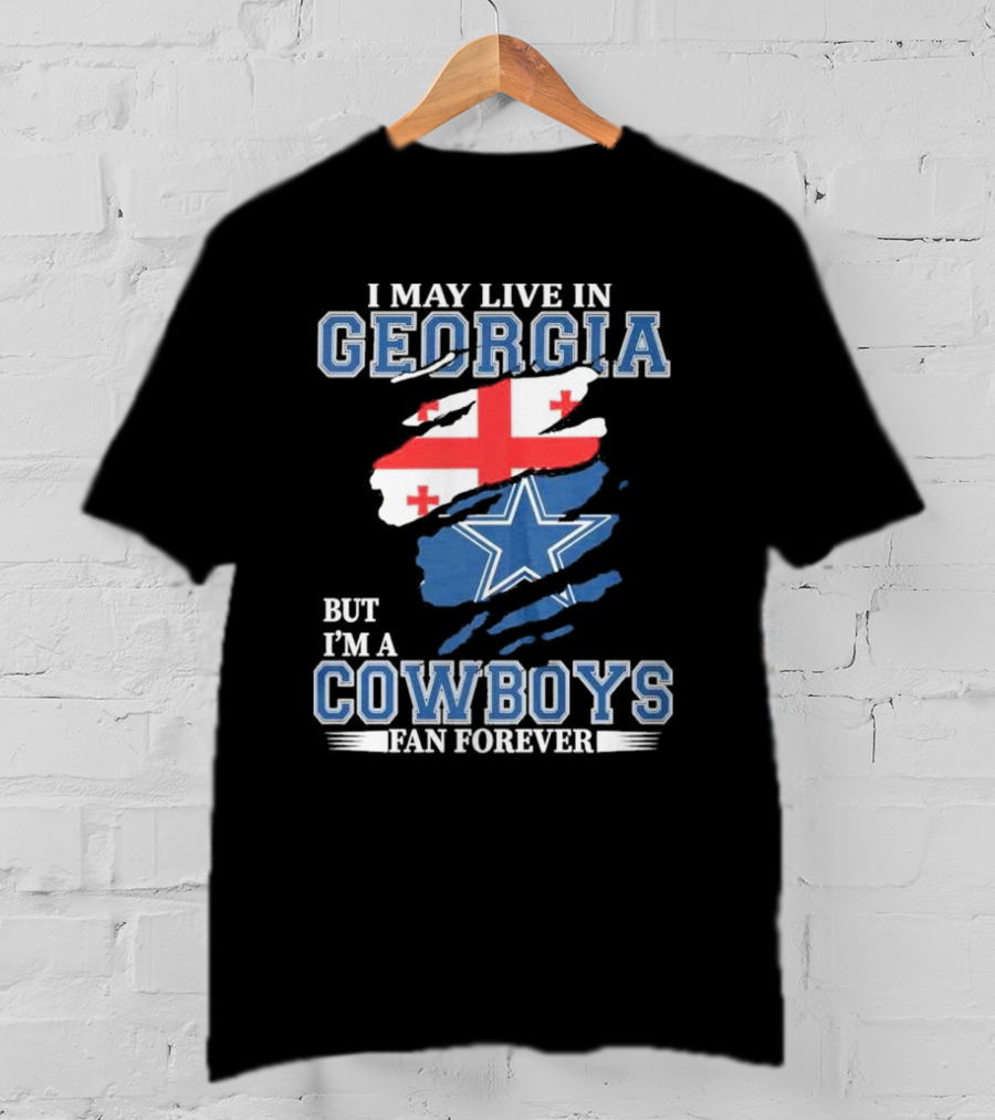 Dallas Cowboys Fan Forever Living In Georgia With Star And Flag Elements T-Shirt