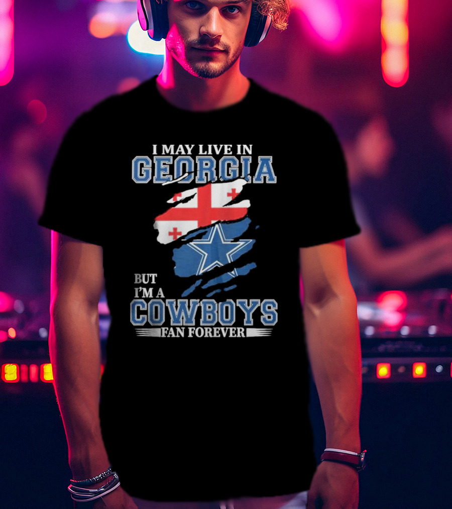 Dallas Cowboys Fan Forever Living In Georgia With Star And Flag Elements T-Shirt